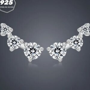 Sterling Silver with 3 cubic zirconia stones Stud Earrings